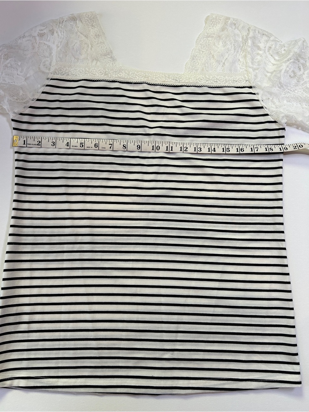 POL Black & White Striped Lace Sleeve Top | Boho Cottagecore Romantic | Size L - Picture 5 of 7
